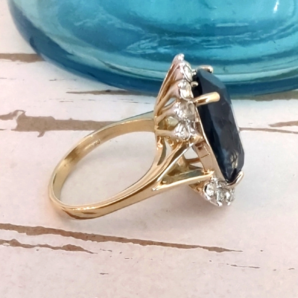 Vintage Huge "Joseph Esposito", ESPO 14k GE Sapphire Blue Diamonique Ring - Picture 4 of 8